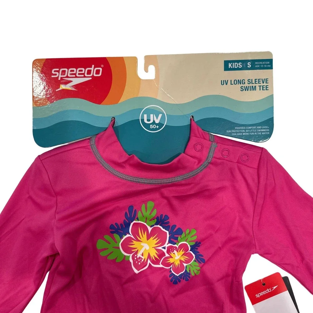 NWT Speedo UV Long Sleeve Swim Tee Raspberry Rose sz S